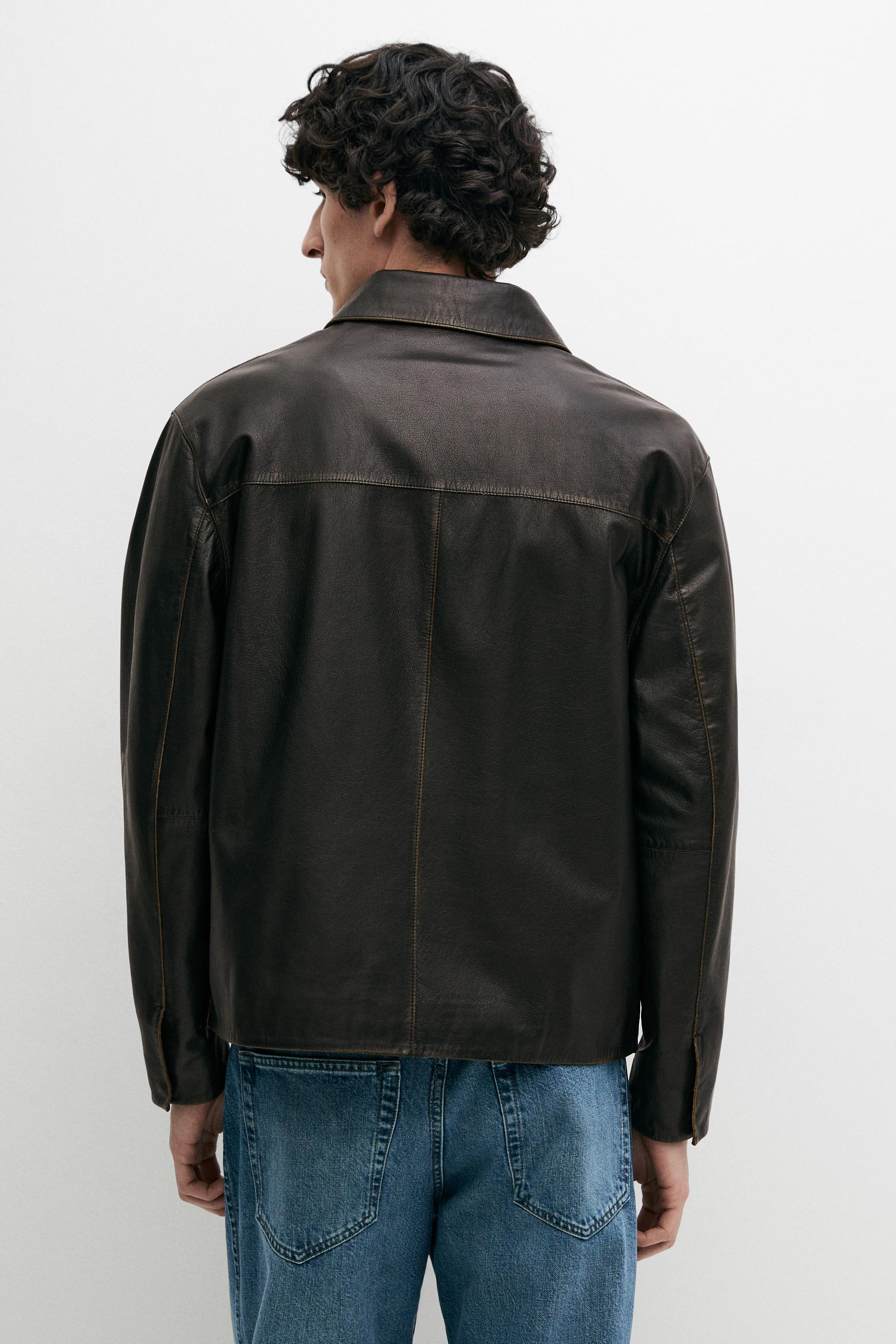 Distressed effect leather jacket